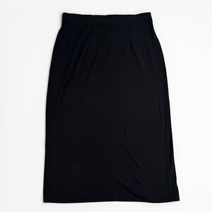 EILEEN FISHER Classic Charcoal Gray Black Pull On Midi Skirt Work Casual M Comfy